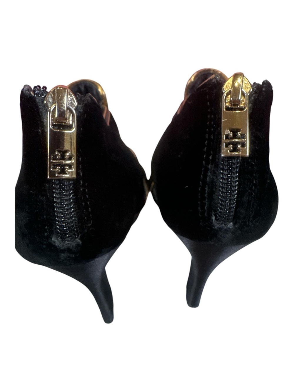 Tory Burch Carsonie Black Velvet Gold Piping Platform Heels Size 8 - Picture 12 of 13